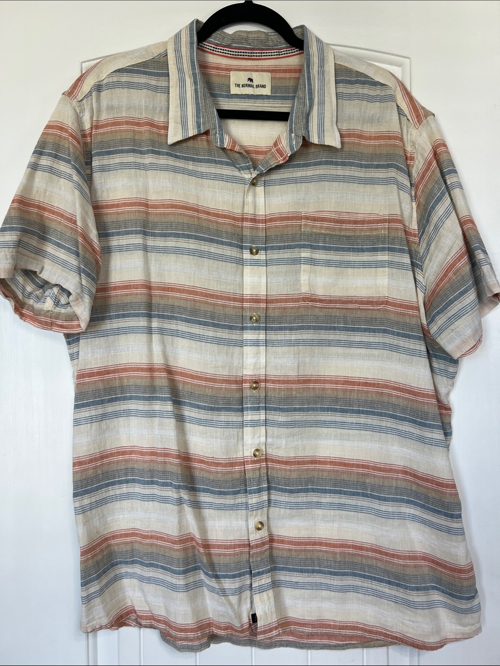 The Normal Brand Short-Sleeve Stripe Button-Up Shirt Size XXL - Tan/Blue/Orange